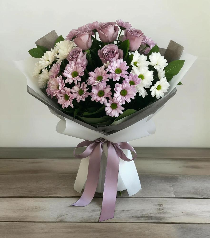 Букет цветов из: Хризантемы и Розы в Елизаветинской Ростовской области