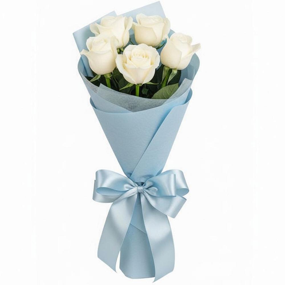 Букет 5 Белых роз Проуд в Елизаветинской Ростовской области