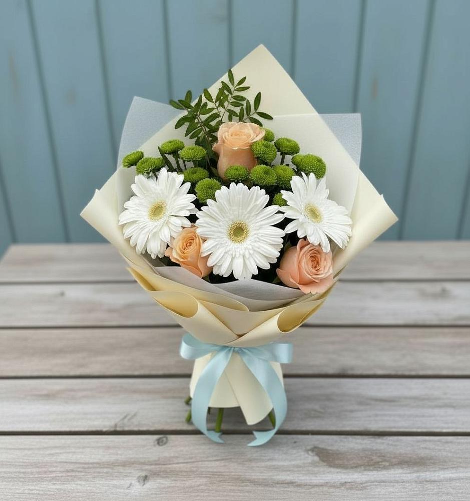 Букет цветов из: Герберы, Розы и Хризантемы в Елизаветинской Ростовской области
