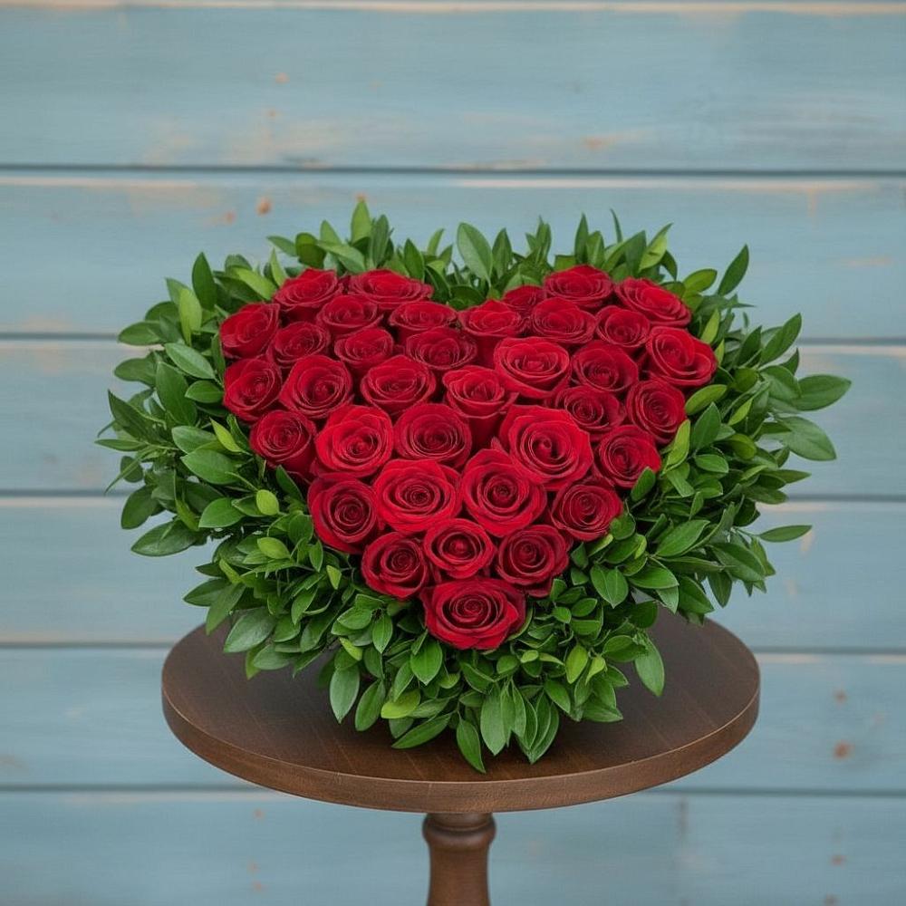 Цветочная композиция из Розы в виде сердца в Елизаветинской Ростовской области