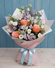 Букет цветов из:  Лизиантусы, Розы, Альстромерии и Гипсофила #REPLACE_PRED# Елизаветинской Ростовской области