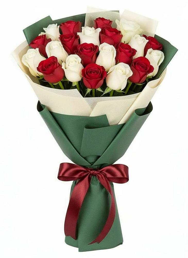 Букет Микс из красных и белых роз в Елизаветинской Ростовской области