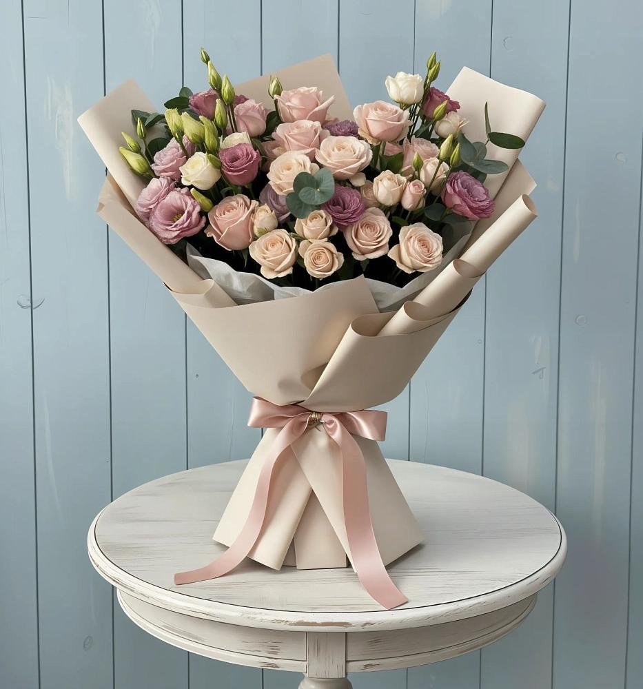 Букет цветов из: Розы и Лизиантусы в Елизаветинской Ростовской области