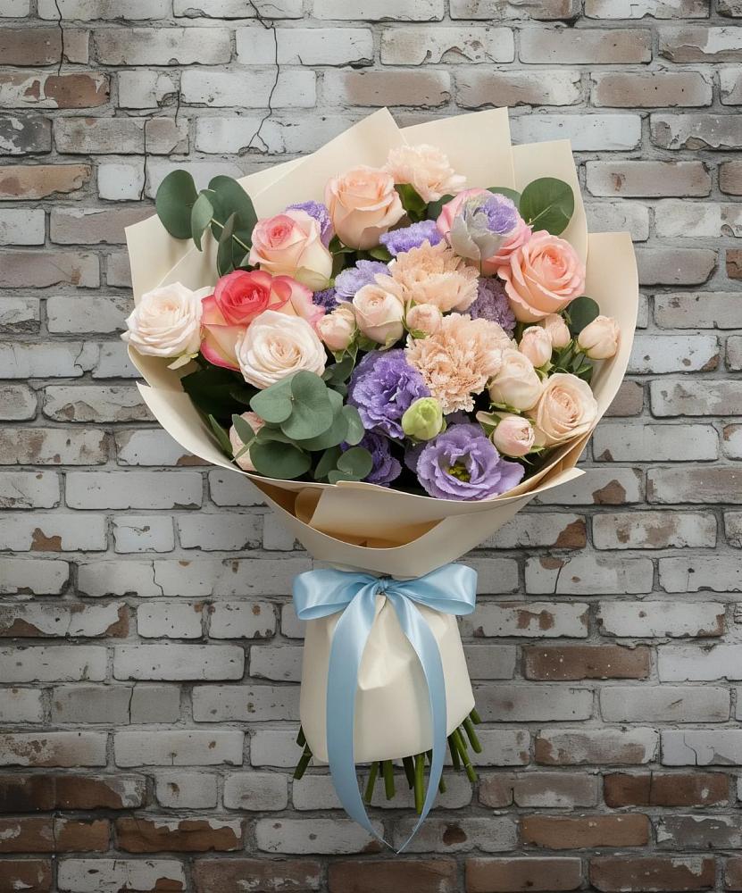 Букет цветов из: Розы, Лизиантусы и Гвоздики в Елизаветинской Ростовской области