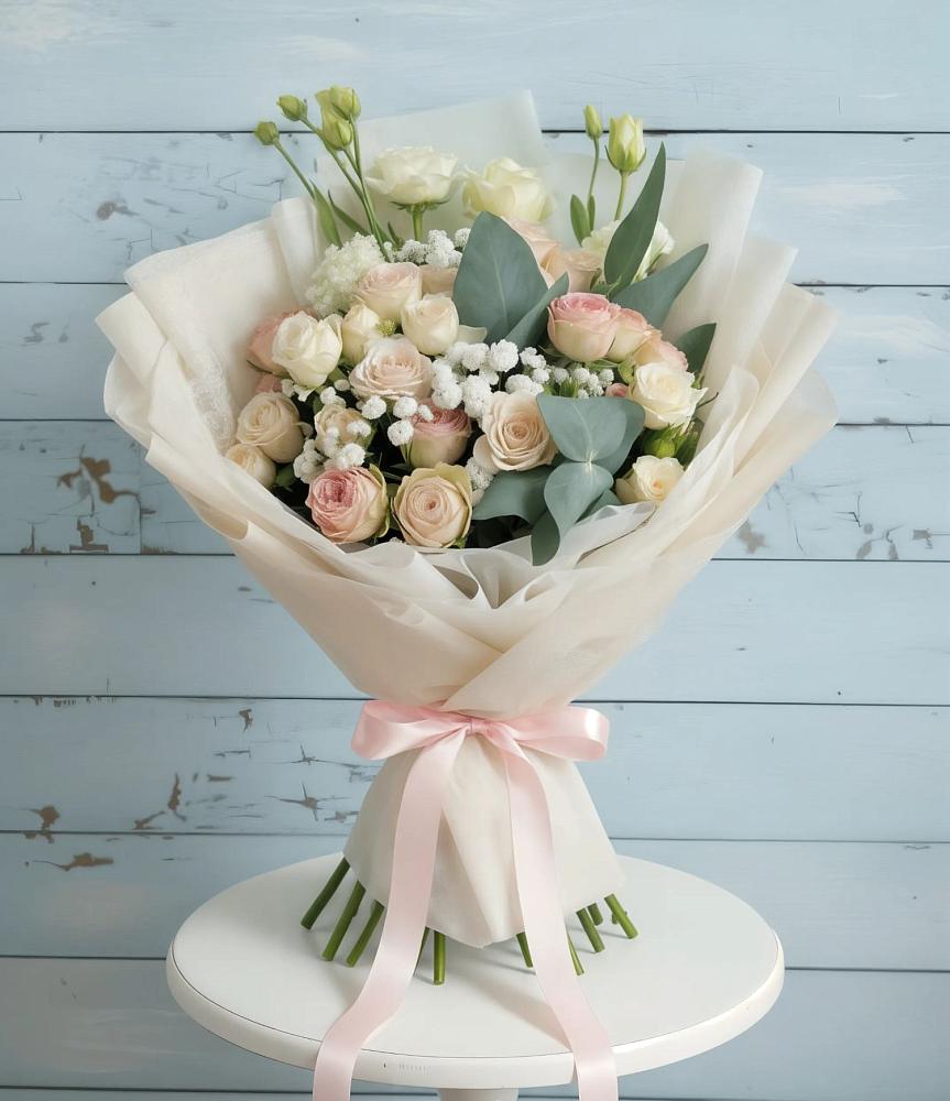 Букет цветов из: Розы и Лизиантусы в Елизаветинской Ростовской области