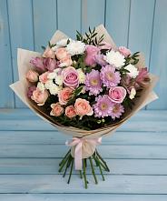 Букет цветов из:  Хризантемы, Розы и Альстромерии в Елизаветинской Ростовской области