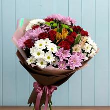 Букет цветов из:  Розы, Хризантемы и Альстромерии в Елизаветинской Ростовской области