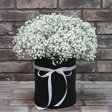 Цветочная композиция из Гипсофила в шляпной коробке в Елизаветинской Ростовской области
